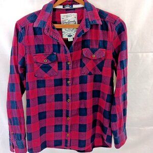 Small Tokyo Laundry Shirt Womens Red Or Pink Navy Check Button Up Japan Plaid